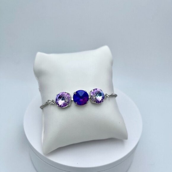 Crystal Rivoli Purple Tone Adjustable Silver Bracelet - Picture 5 of 8
